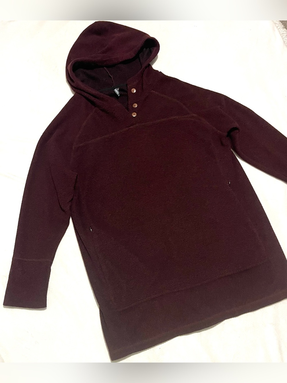 44 Degree North Women’s Hooded Button Pullover Long Sleeve Sweatshirt - Burgundy - Picture 2 of 16
